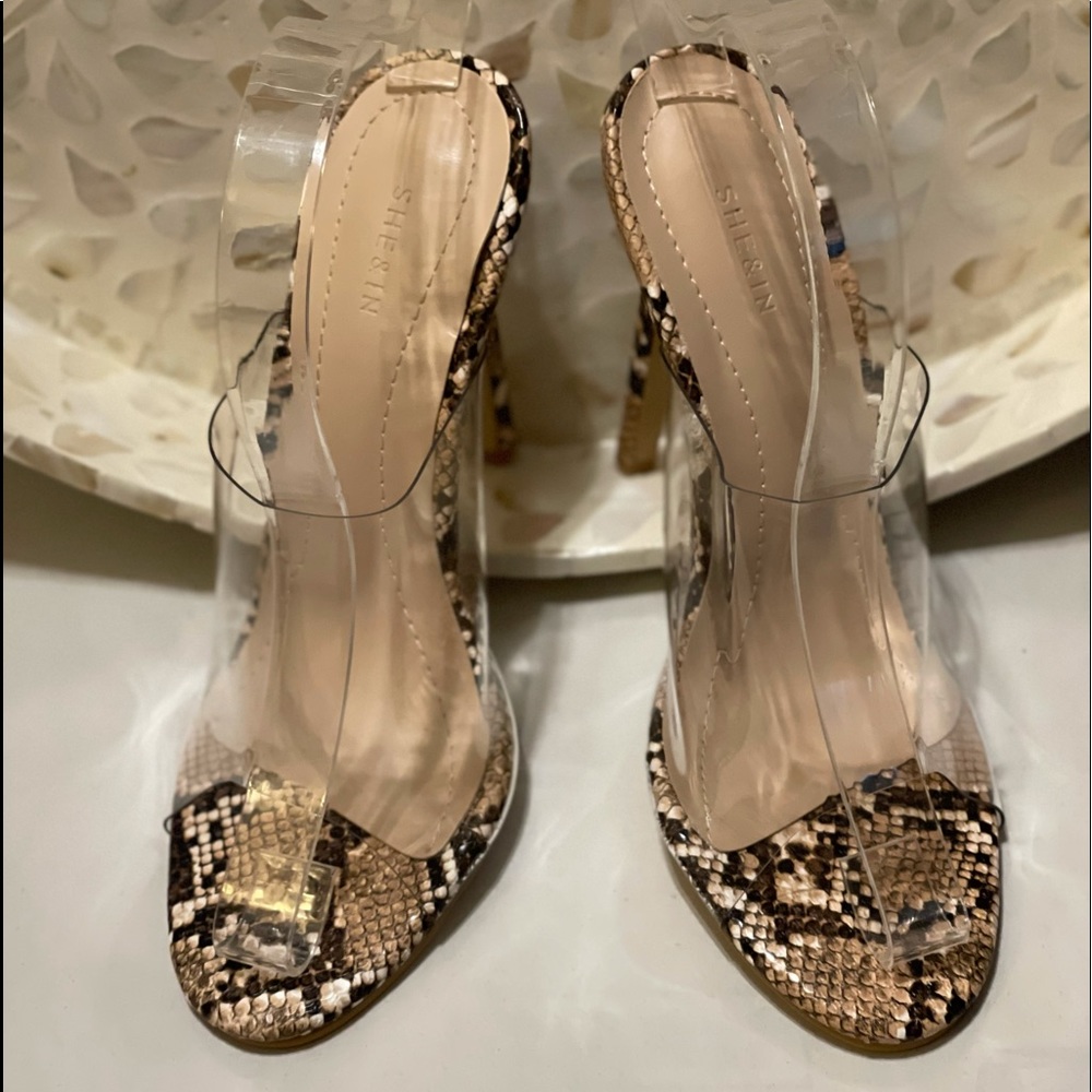 SHEIN Clear Pump with Faux Snake Skin Heel